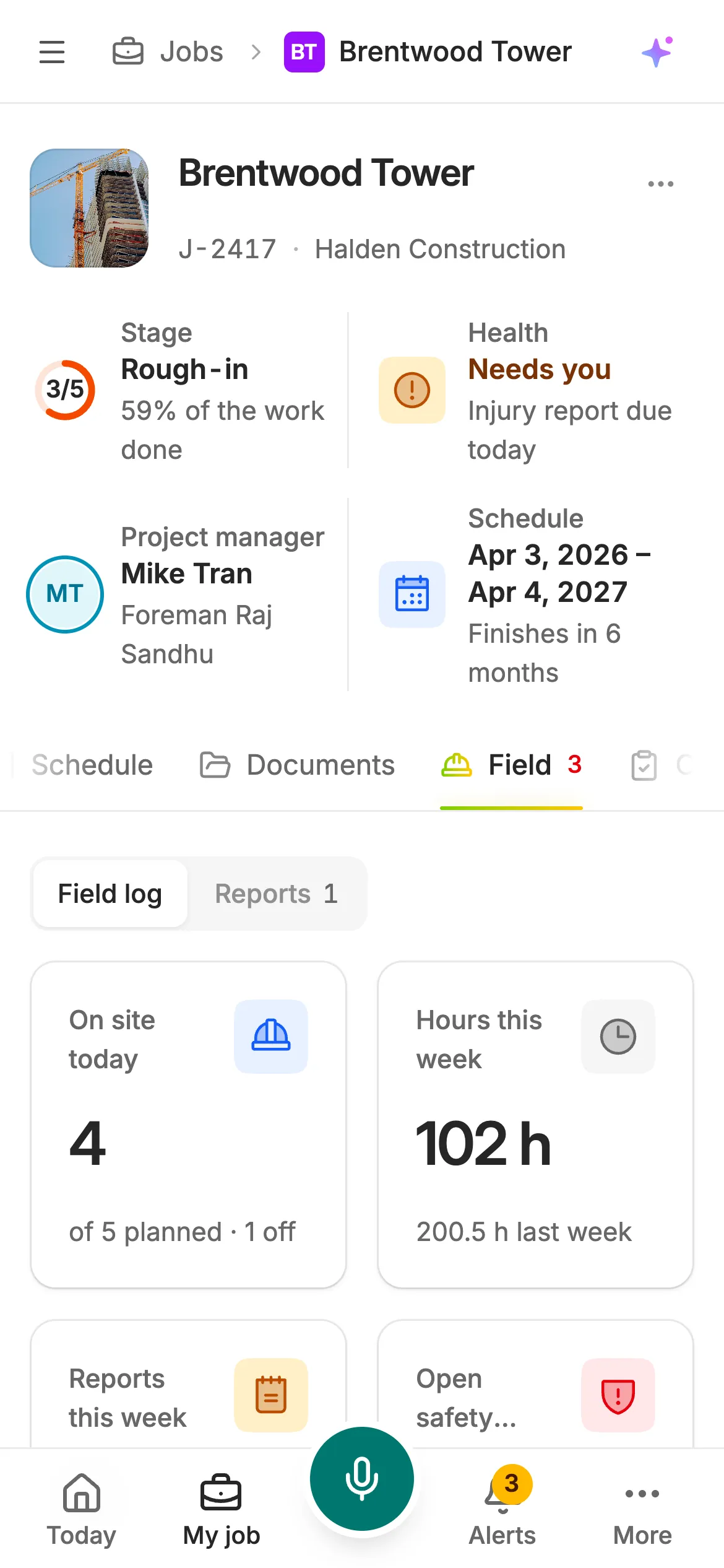 The job's Field tab on a phone.