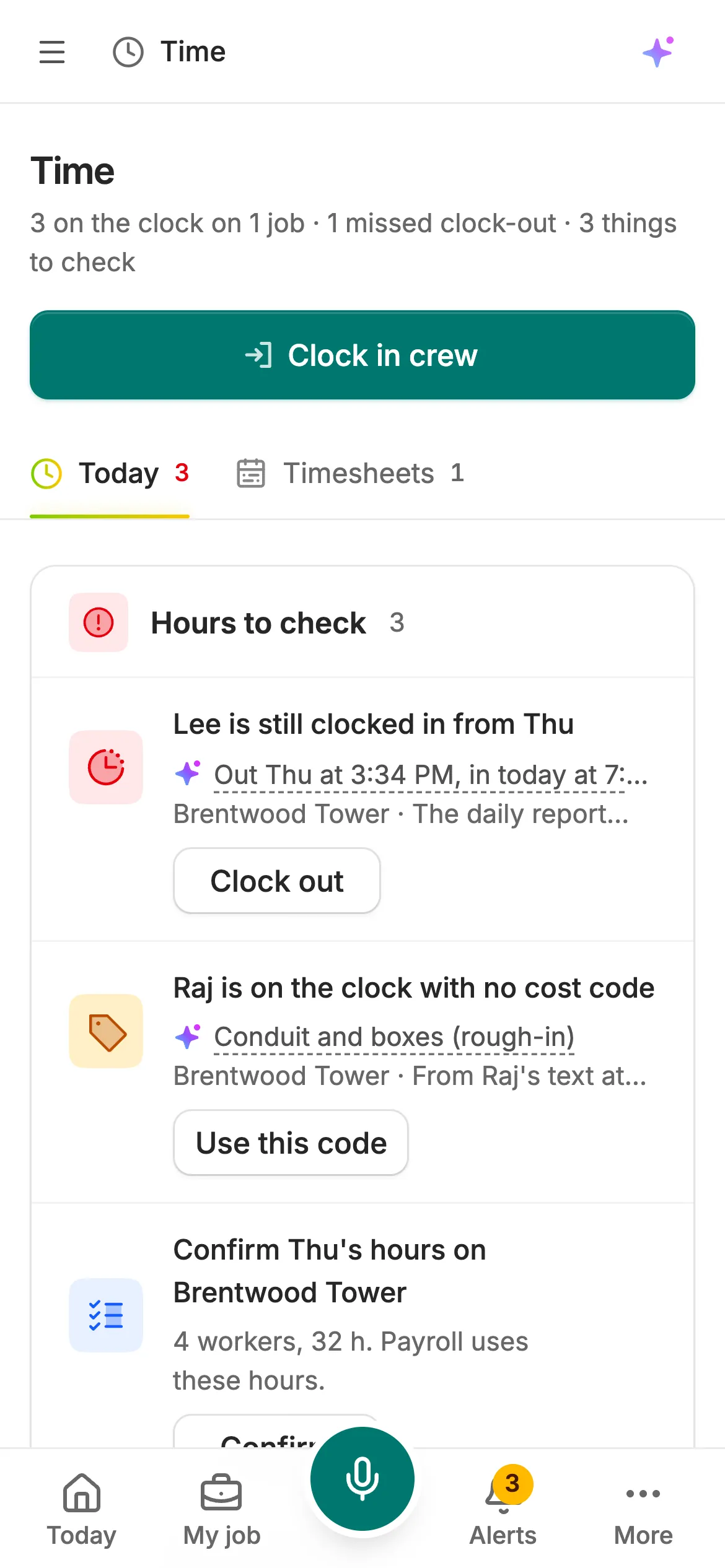 Clocking the crew in from a phone.